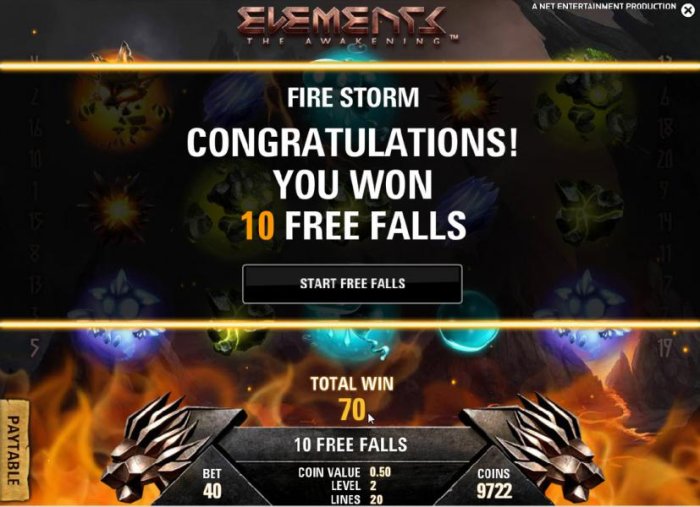 fire storm feature - 10 free falls awarded - All Online Pokies