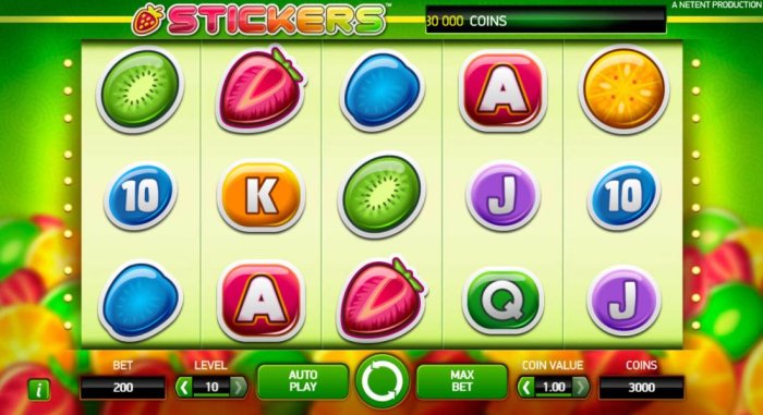 All Online Pokies - Main game board featuring five reels and 20 paylines with a $80,000 max payout
