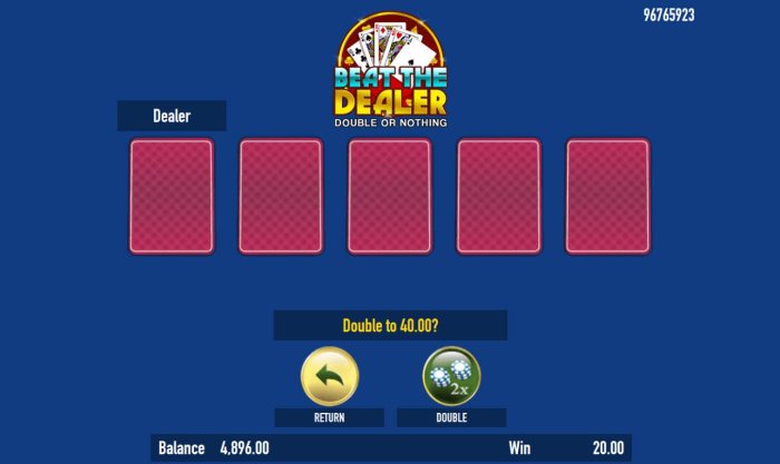 Beat The Dealer - Double or Nothing Gamble Feature Game Board - Select a card that is higher than the dealers for a chance to double your winnings. - All Online Pokies
