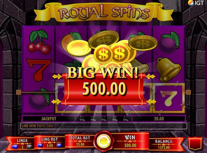All Online Pokies - Player is awarded a 500.00 Big Win.