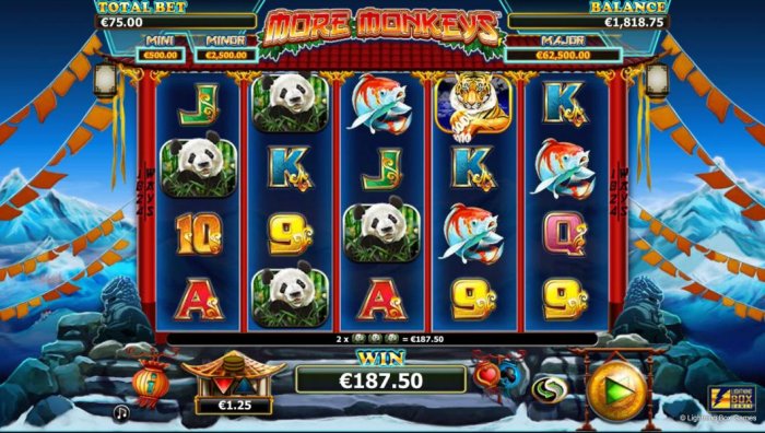 All Online Pokies - 2x multiplier triggers a 187.50 payout.