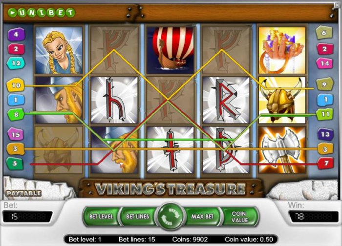 multiple winning paylines triggers a 78 coin payout - All Online Pokies