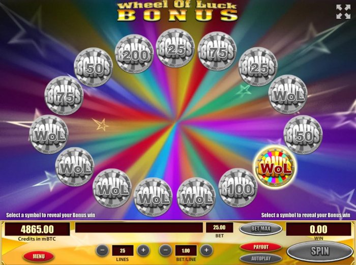The selection awards the Wheel of Luck (WoL) Bonus game. - All Online Pokies