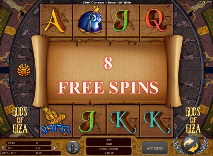 All Online Pokies - 8 free spins awarded.