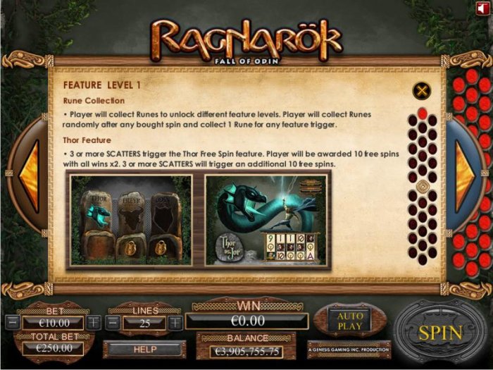 All Online Pokies - Rune Collection - Player will collect Runes to unlock different feature levels. Player will collect Runes randomly after any spin and collect 1 Rune for any feature trigger.