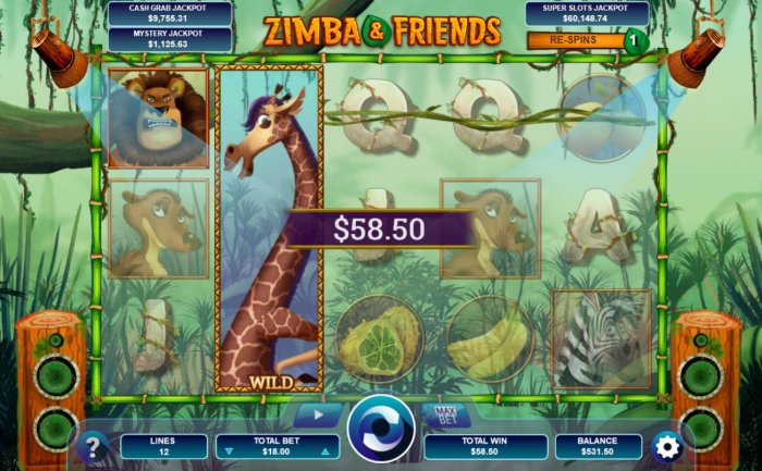 Multiple winning paylines triggers a big win during the the Giraffe wild feature! by All Online Pokies