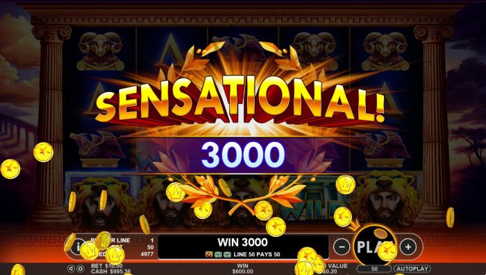 All Online Pokies - A 3000 coin sensational win triggered by multiple winning combinations.