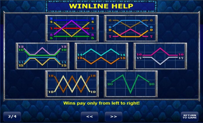 Payline Diagrams 1-20. Wins pay only from left to right. - All Online Pokies