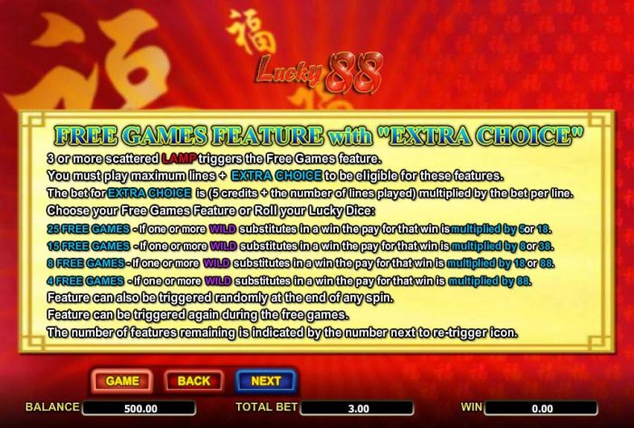 free games feature with extra choice rules and how to play by All Online Pokies