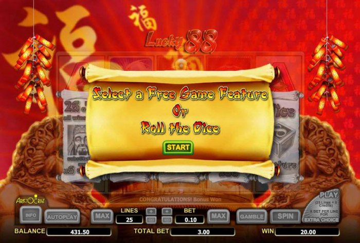 select a free game feature or roll the dice - All Online Pokies