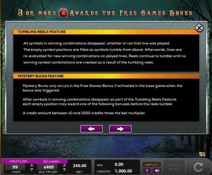 Tumbling Reels Feature Rules and Mystery Bucks Feature Rules - All Online Pokies
