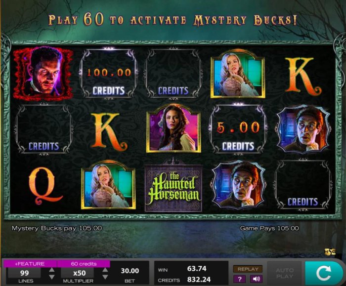 Mystery Bucks symbols award a total of 105.00 by All Online Pokies