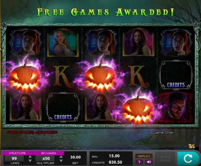 Three pumpkin symbols triggeres the Free Spins feature. by All Online Pokies