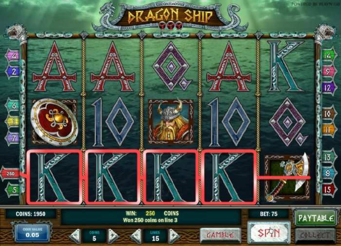 four of kind triggers a 250 coin big win by All Online Pokies