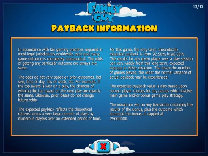 Payback Information - The RTP for this game is 92.50% to 96.05% - All Online Pokies