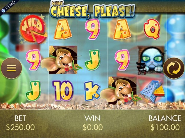 A cat and mouse themed main game board featuring five reels and 25 paylines with a $20,000 max payout by All Online Pokies