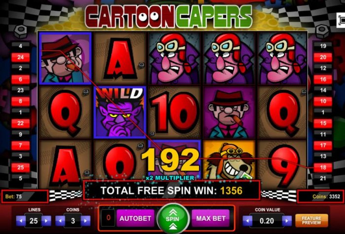 All Online Pokies - The Free Spins Feature pays out a 1356 coin jackpot