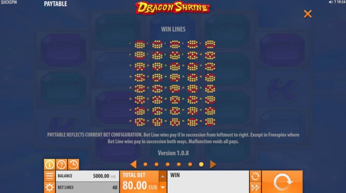 Payline Diagrams 1-40. Bet line wins pay in succession from leftmost to right. - All Online Pokies