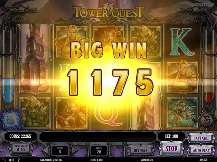 A Big Win triggers a 1175 coin payout by All Online Pokies