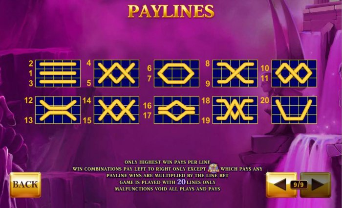 Payline Diagrams 1-20. Only highest win pays per line. by All Online Pokies