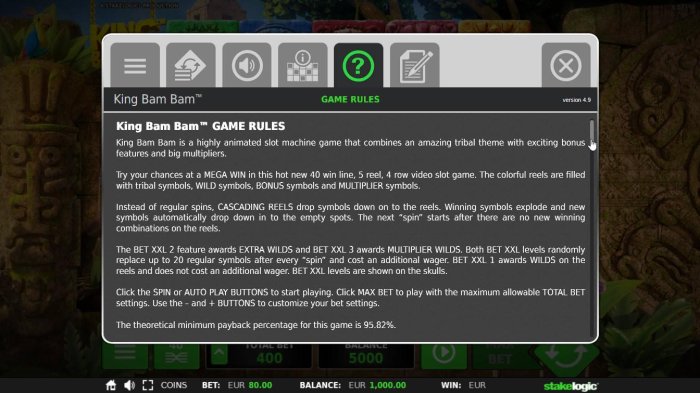 General Game Rules - The theoretical average return to player (RTP) is 95.82%. by All Online Pokies