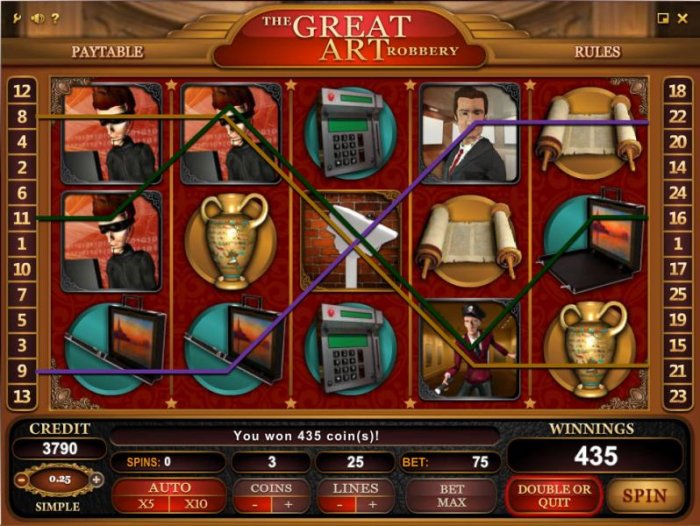 multiple winning paylines triggers a 435 coin jackpot - All Online Pokies