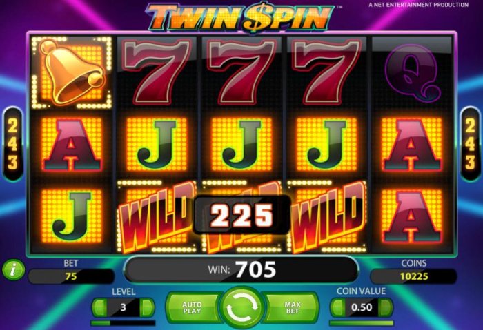 a 705 coin payout triggered by multiple winning combinations by All Online Pokies