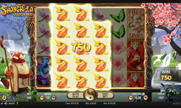 All Online Pokies - Cluster of koi fish triggers a 750 coin payout