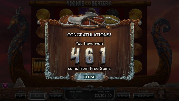 The Free Spins feature pays out a total of 461 coins. - All Online Pokies
