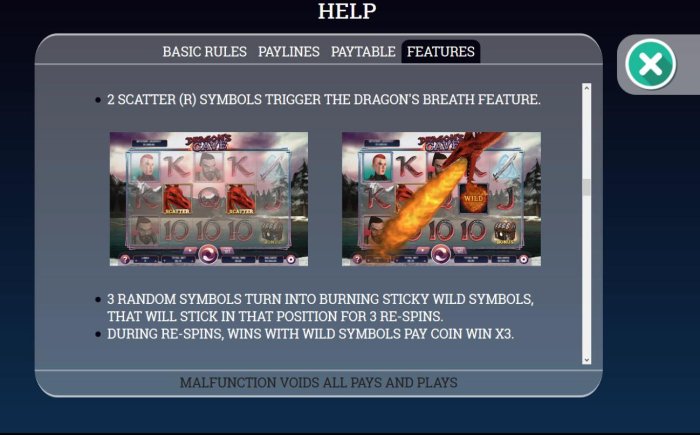 2 Scatter symbols trigger the Dragons Breath Feature. - All Online Pokies