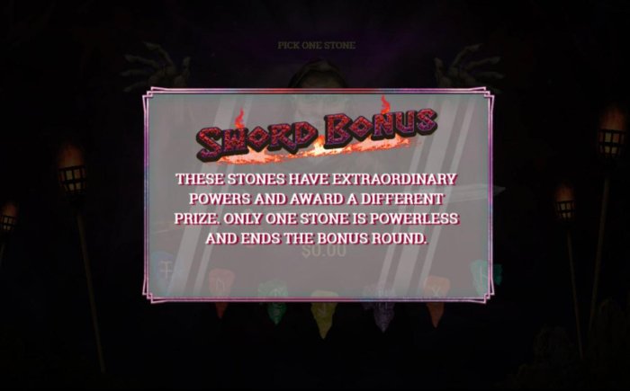 All Online Pokies - Sword Bonus - The stones have extraodinary powers and award a different prize. Only one stone is powerless and ends the bonus round.