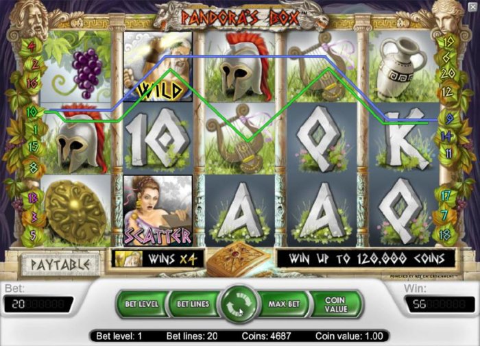 All Online Pokies - multiple winning paylines triggers a 56 coin jackpot