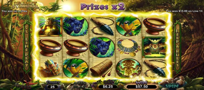 Four winning paylines triggers a 57.50 payout during the free games feature. - All Online Pokies
