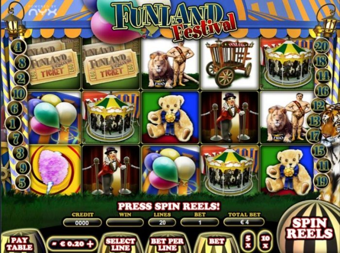 Main game board featuring five reels and 20 paylines with a $125,000 max payout - All Online Pokies