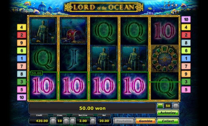 four of a kind triggers a 50.00 coin jackpot by All Online Pokies