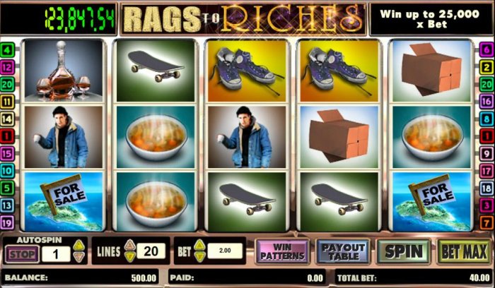 main game board featuring five reels, twenty paylines and a progressive jackpot by All Online Pokies