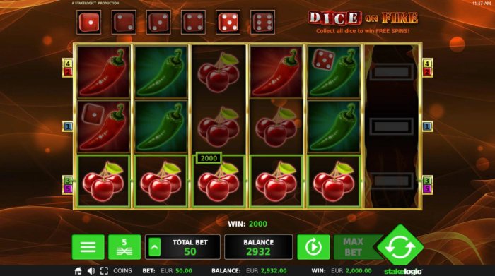 All Online Pokies - A winning Five of a Kind of cherry symbols pays out a 2,000.00 jackpot.