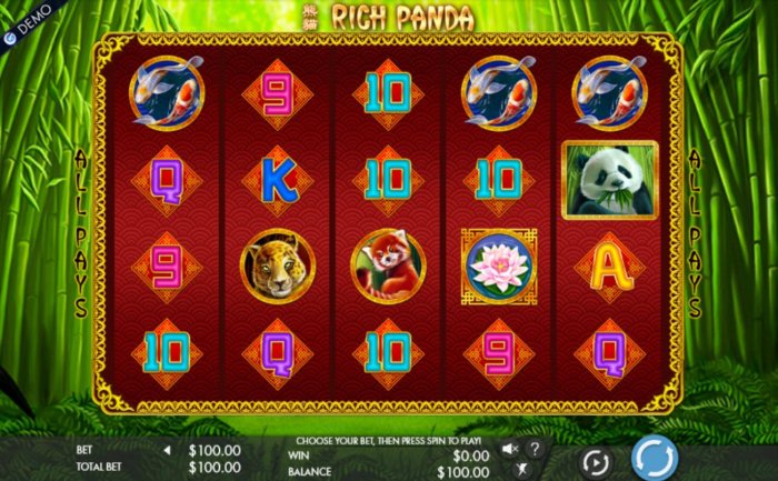 An Asian themed main game board featuring five reels and 1024 winning combinations with a $2,000 max payout - All Online Pokies