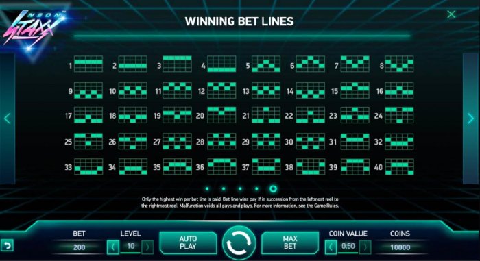 All Online Pokies - Payline Diagrams 1-40. Only the highest win pays per line.