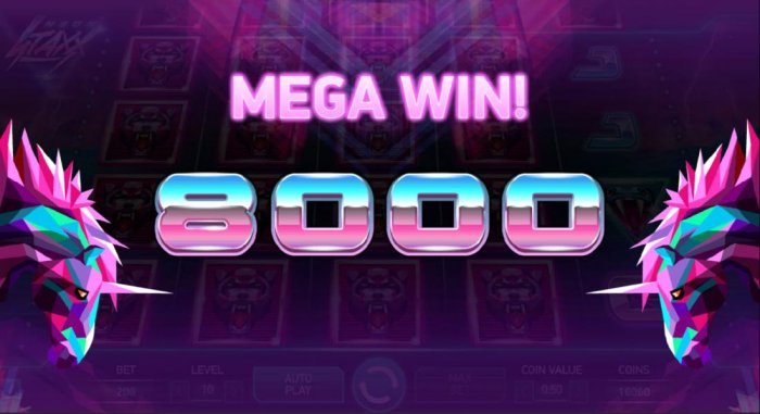 An 8000 coin mega win triggered by the super staxx feature by All Online Pokies