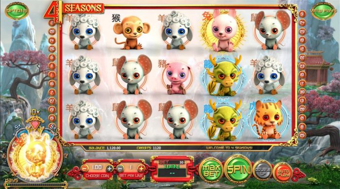 Every 30 spins the Golden animal changes adding a 10x multipler to all winning combinations that include the golden animal. - All Online Pokies