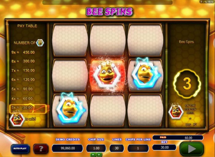 All Online Pokies - Three of a kind triggers a 60.00 payout during the free spins feature.