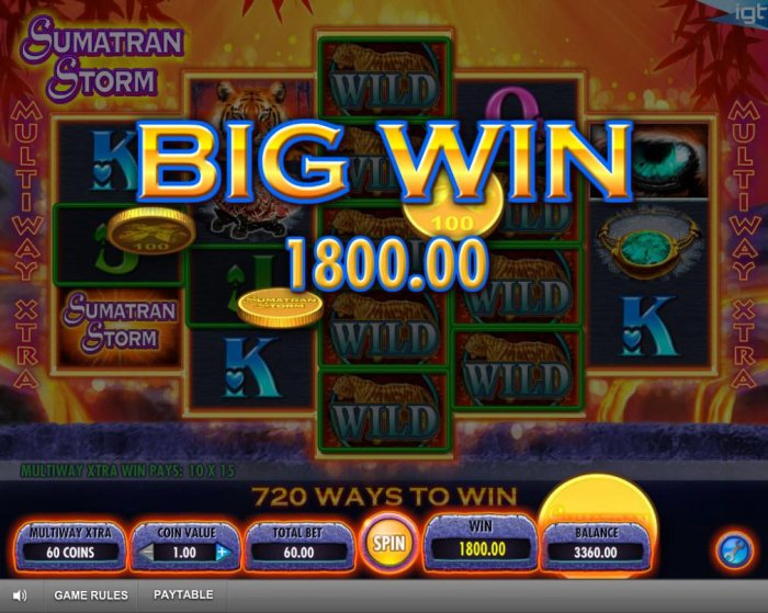 All Online Pokies - An 1800.00 Big Win triggered.