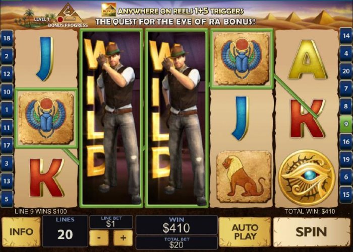All Online Pokies - expanding wilds triggers multiple winning paylines and a 410 coin jackpot