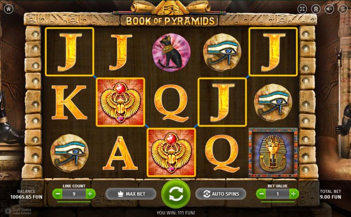 A winning Five of a Kind activated by a pair of wild symbols leading to an 111 coin payout. by All Online Pokies