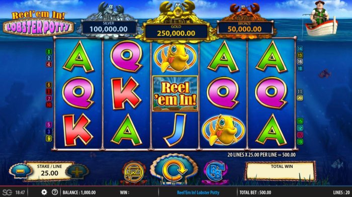 Main game board featuring five reels and 20 paylines with a $250,000 max payout. by All Online Pokies