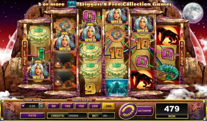 multiple winning paylines triggered by Druidess wild symbols by All Online Pokies
