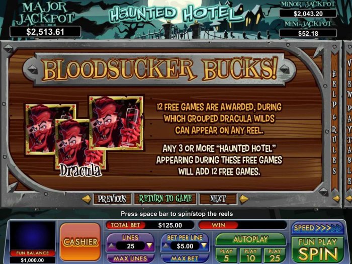 Blood sucker Bucks - 12 free games are awardedm during which grouped dracula wilds can appear on any reel. by All Online Pokies