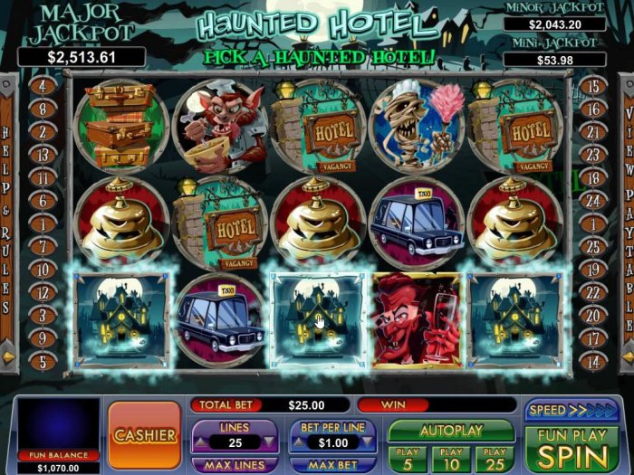 Pick a Haunted Hotel to reveal a prize award. - All Online Pokies