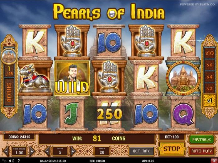 All Online Pokies - A five of a kind triggers a 250 coin line pay